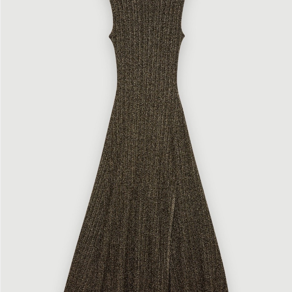 MAJE | Metallic Shimmering Gold and Black Maxi Dress